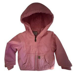 Carhartt Toddler Girls Pink Hooded Jacket 12M Sherpa-Lined Insulation Durable Wa